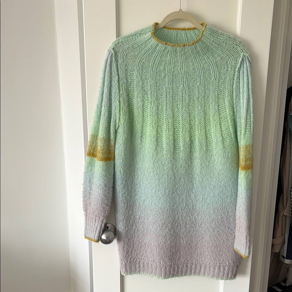 Green and Yellow Crew Neck Sweater with Ombré Design